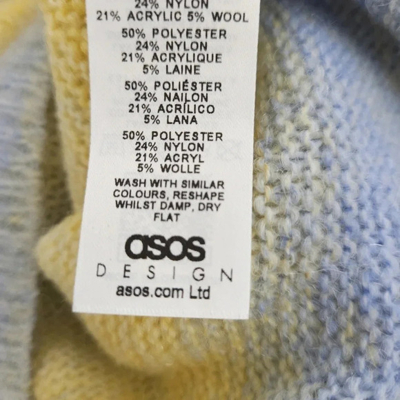 ASOS Fuzzy Sweater Yellow Blue Ombre Striped Long Sleeve Knit Pullover - Picture 7 of 7